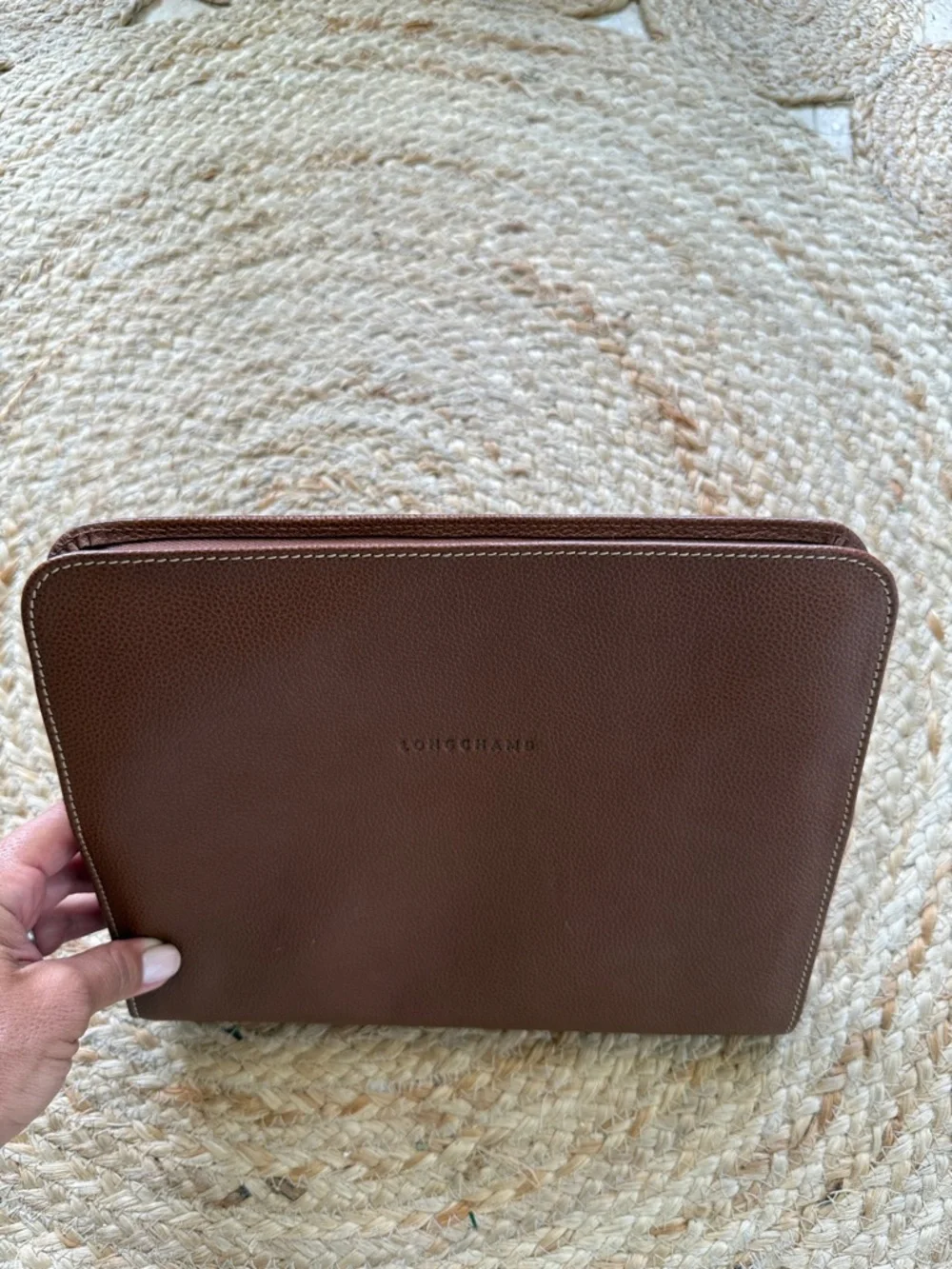 Longchamp Cognac Brown Leather iPad Case